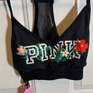 Victoria's Secret PINK Ultimate Lightly Lined Sports Bra Tropical Black Size M